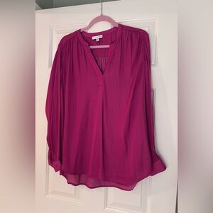 NWOT Madison D’Amelie Paris Vivid Magenta V-Neck Long-Sleeve Blouse Sz XL